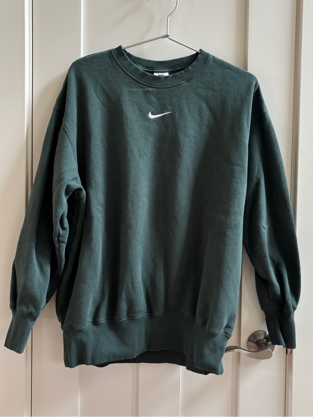 Nike Phoenix Fleece Center Mini Swoosh Oversized Crewneck Green Size S